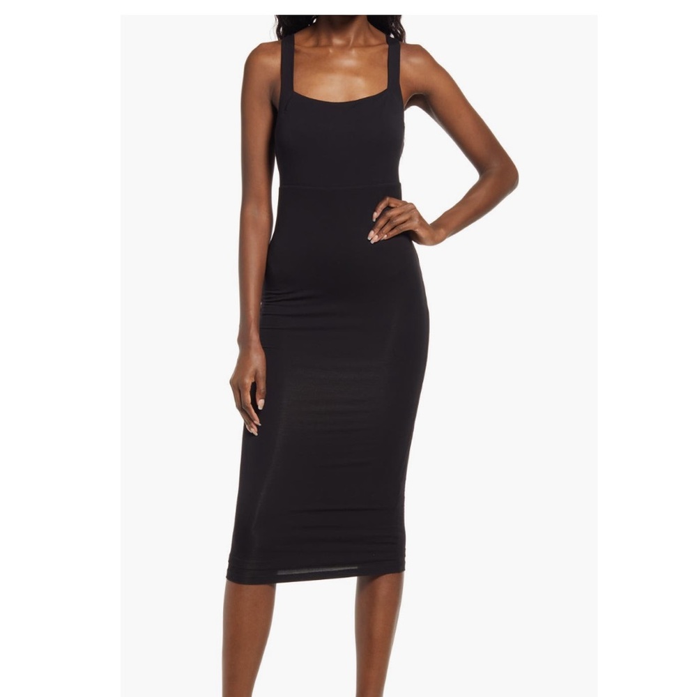 Good American Black Ribbed Strapless Bodycon Dress
